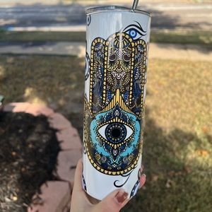 Evil eye 20oz stainless steel tumbler with metal straw